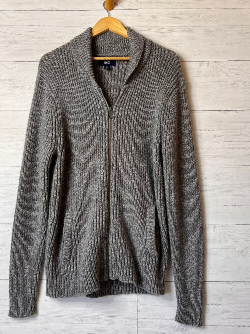 1901 Cardigan Womens SZ Large Gray Mohair Wool Full Zip Long Sleeve Grandpacore